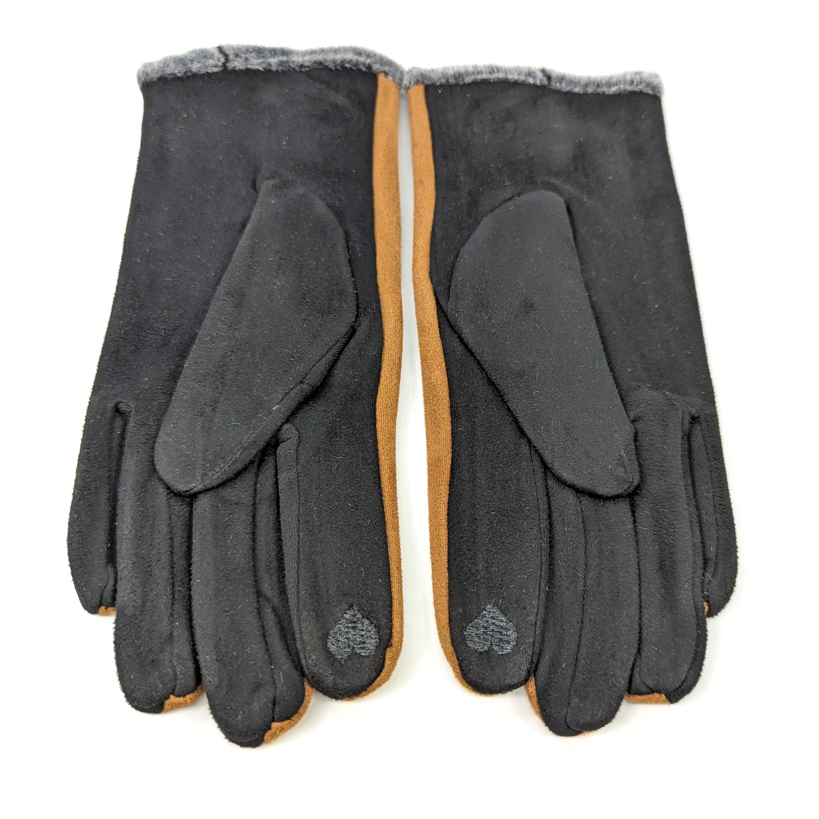 Bicolour Suede Effect Gloves with Faux Fur Trim - Camel/Black