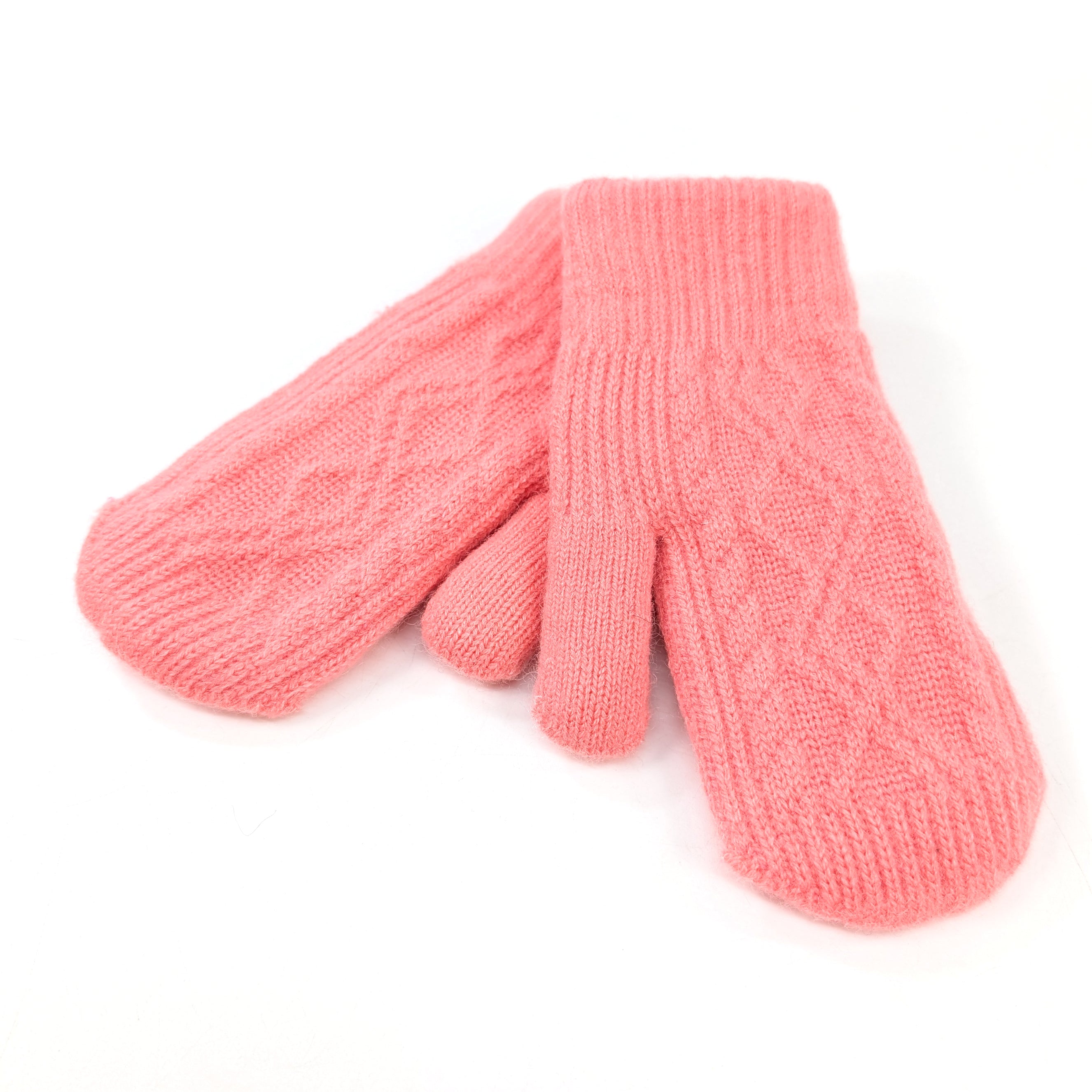 Cable Knit Children's Mittens (Medium) - Coral