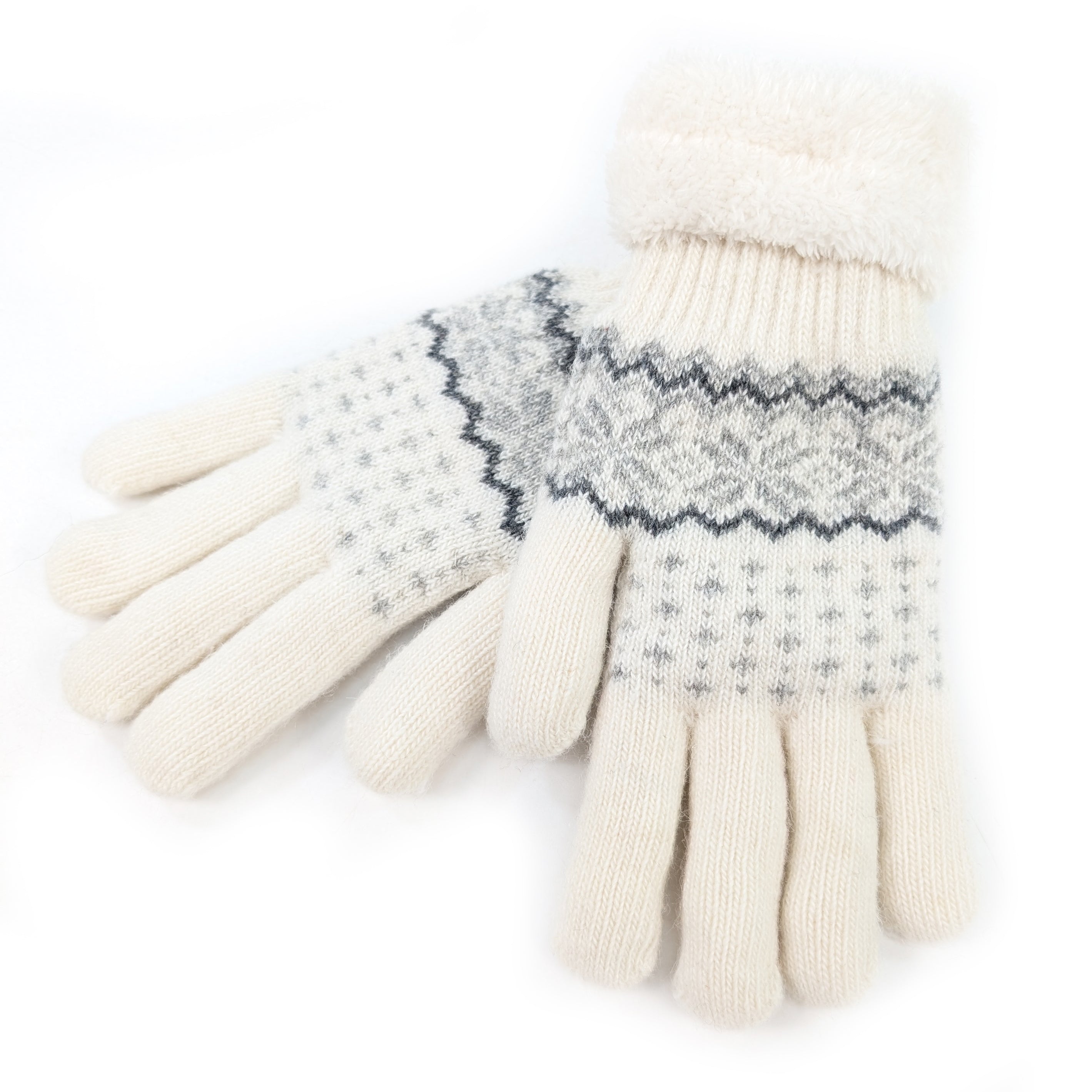 Fluffy Nordic Gloves - White