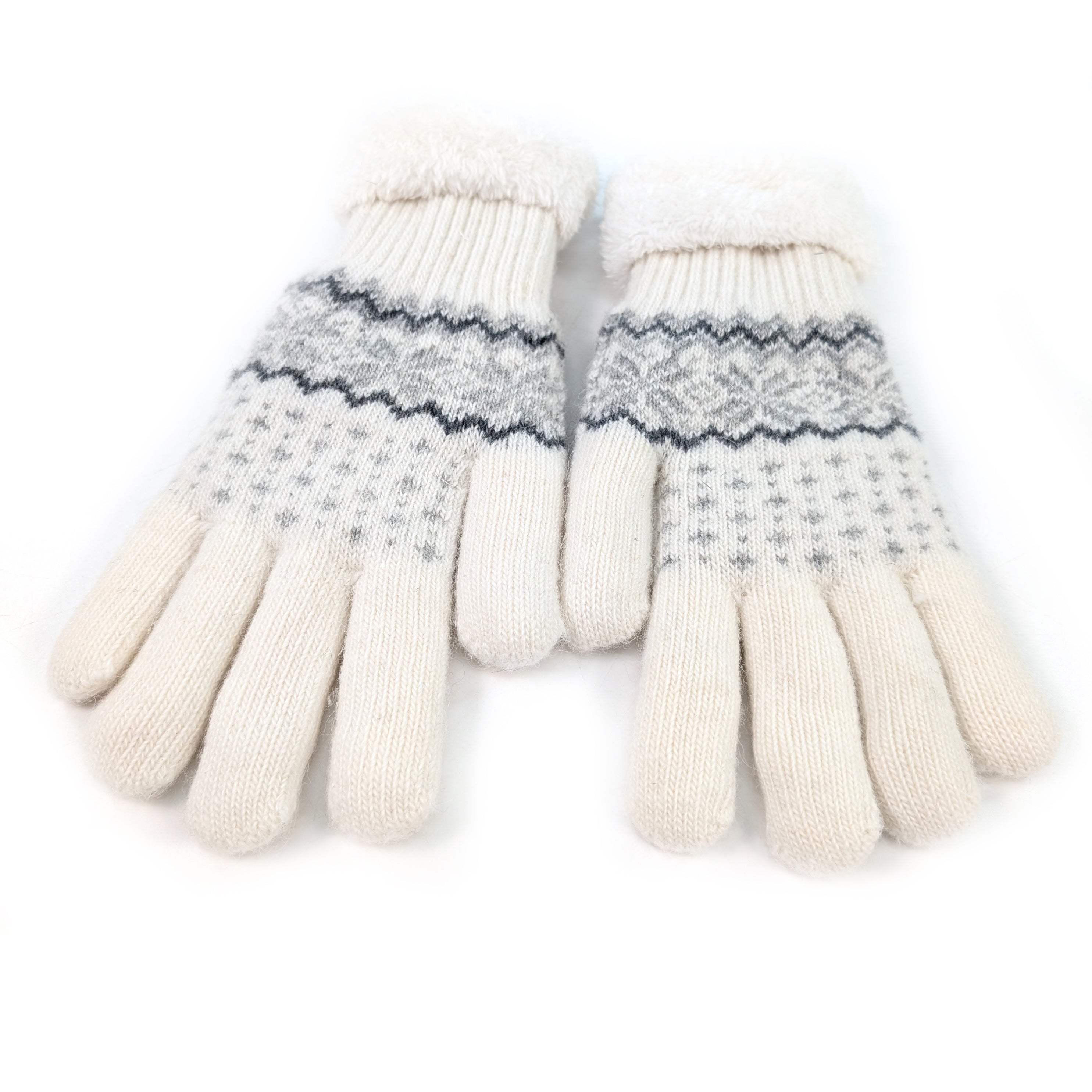 Fluffy Nordic Gloves - White