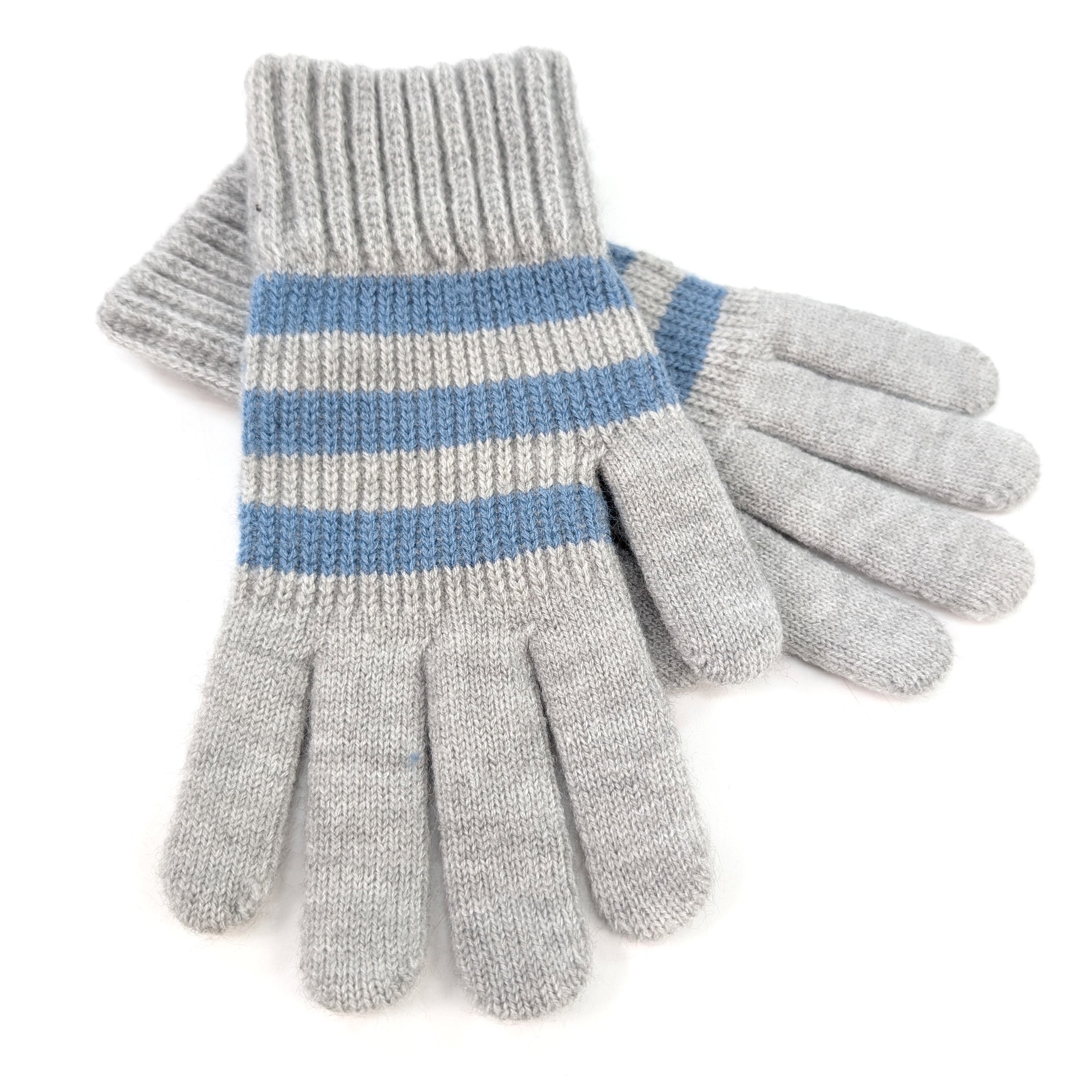 Stripy Children's Gloves (Large) - Grey