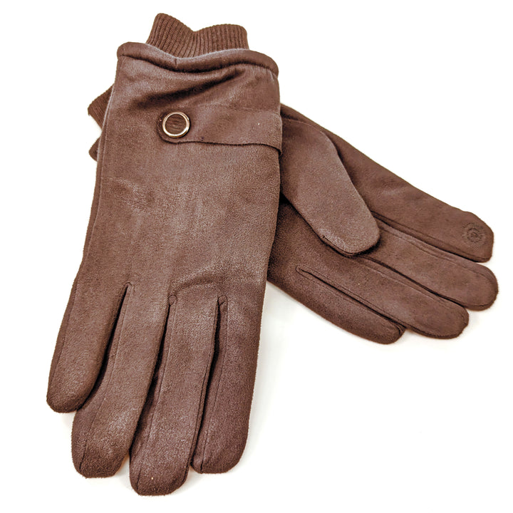 Unisex Gloves with Button Detail - Chocolate Brown