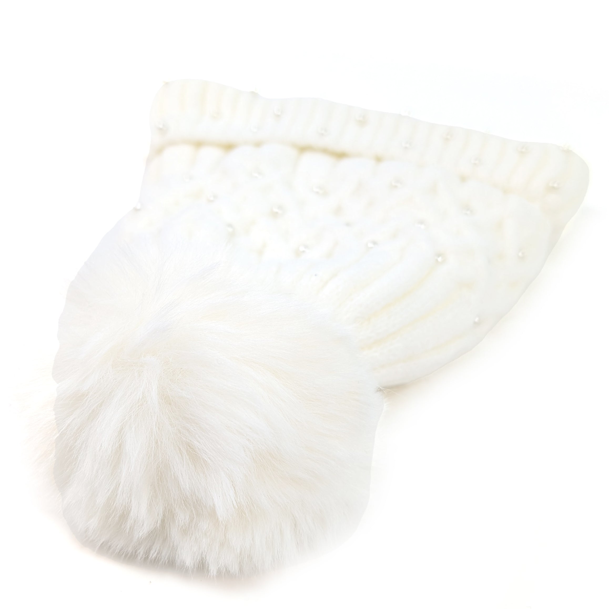 Pearl Faux fur PomPom Hat - Cotton White