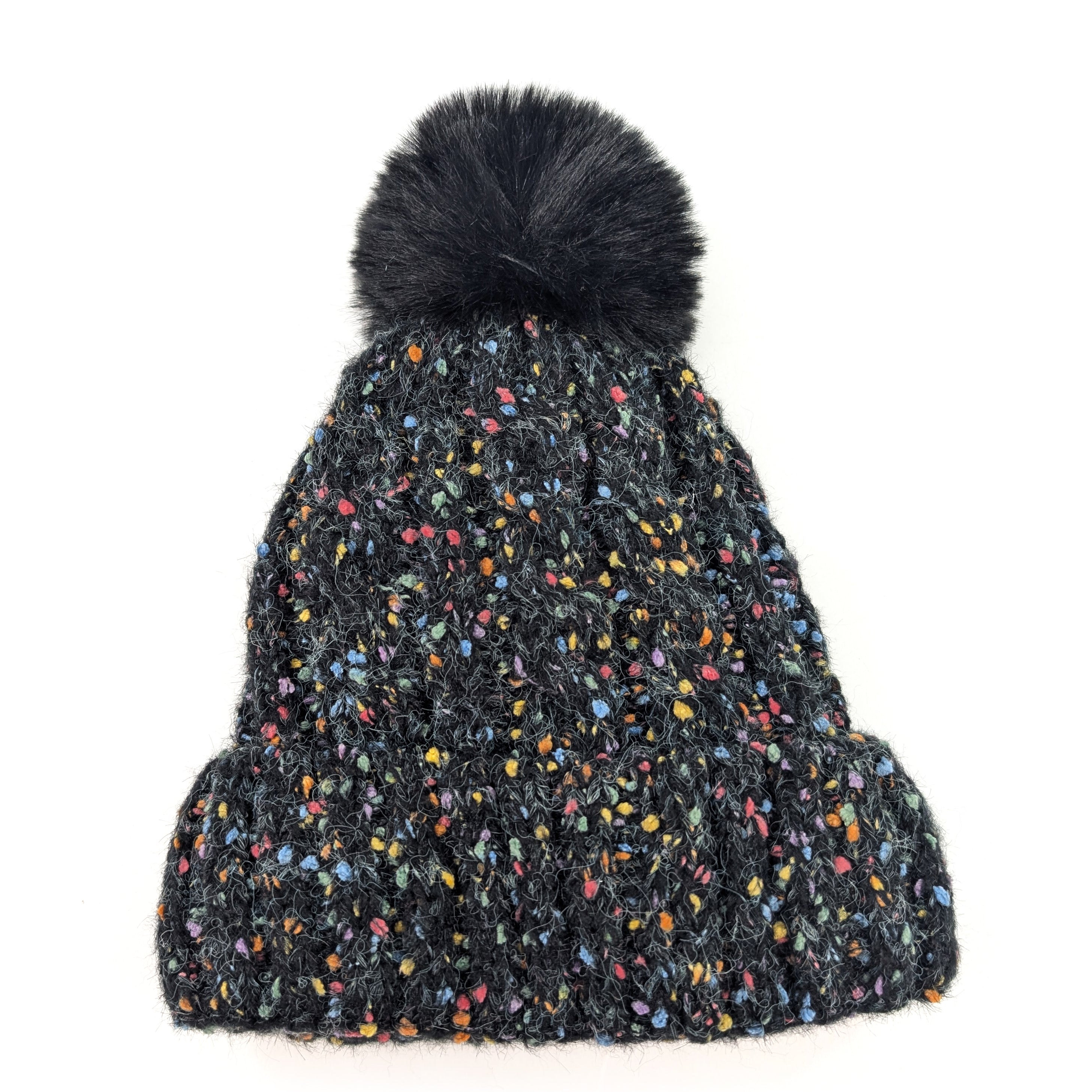 Confetti Faux Fur PomPom Hat - Jet Black