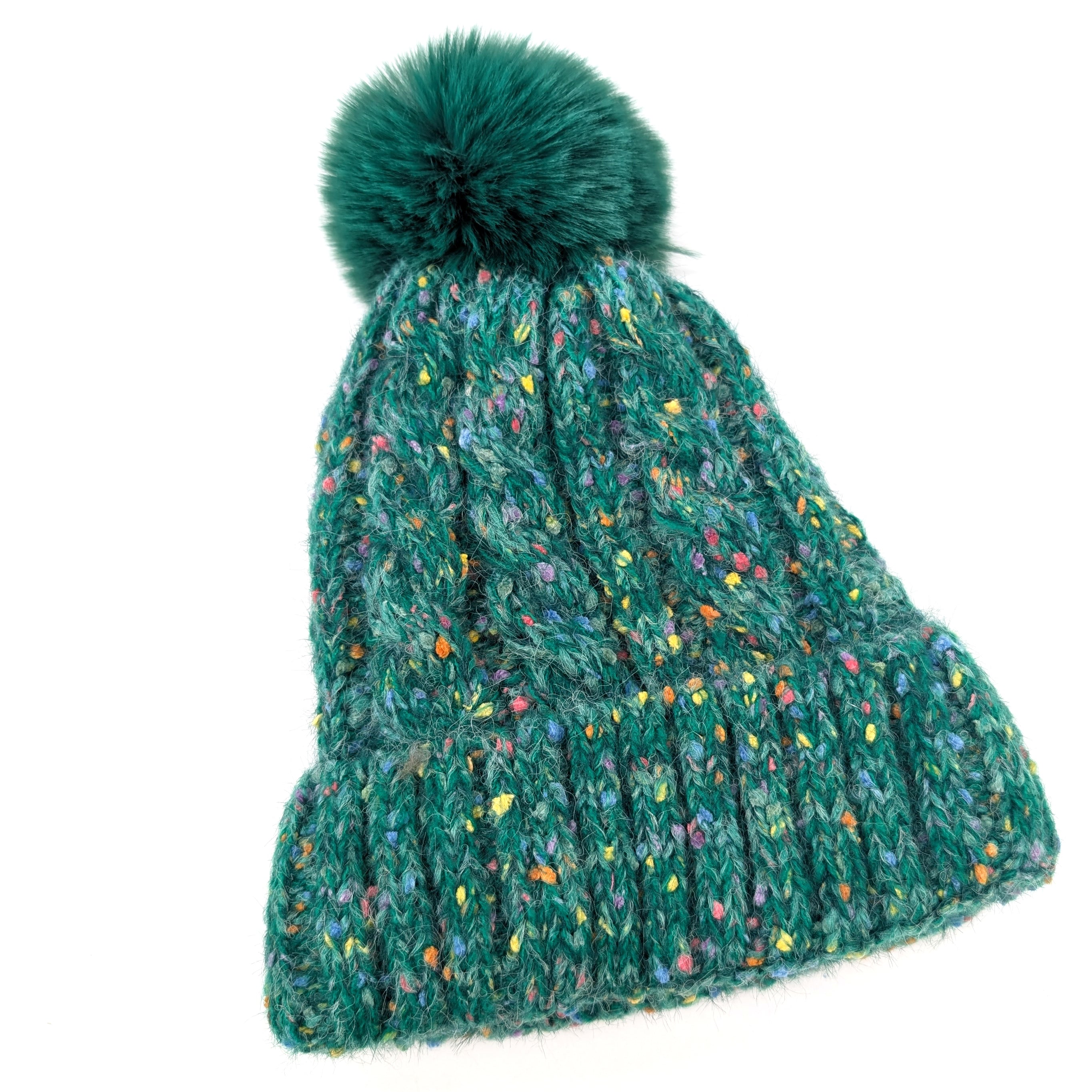 Confetti Faux Fur PomPom Hat - Emerald Green