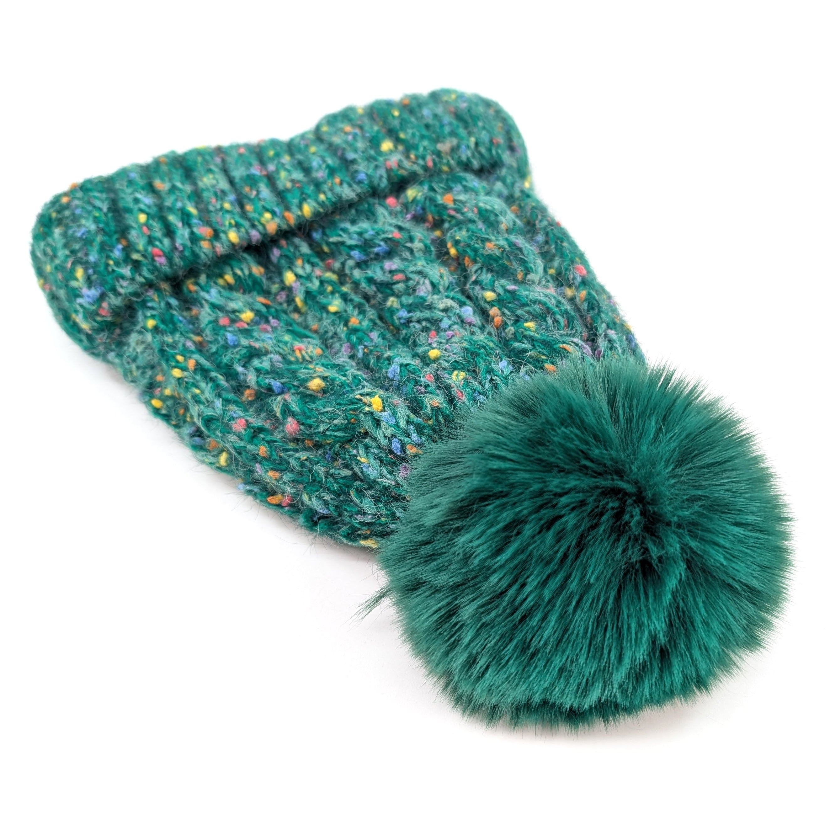 Confetti Faux Fur PomPom Hat - Emerald Green