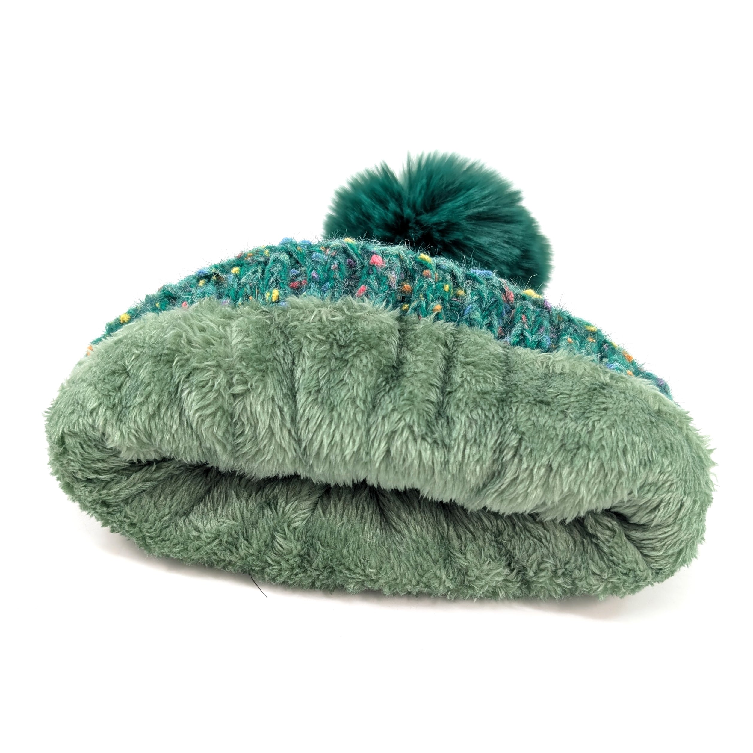 Confetti Faux Fur PomPom Hat - Emerald Green