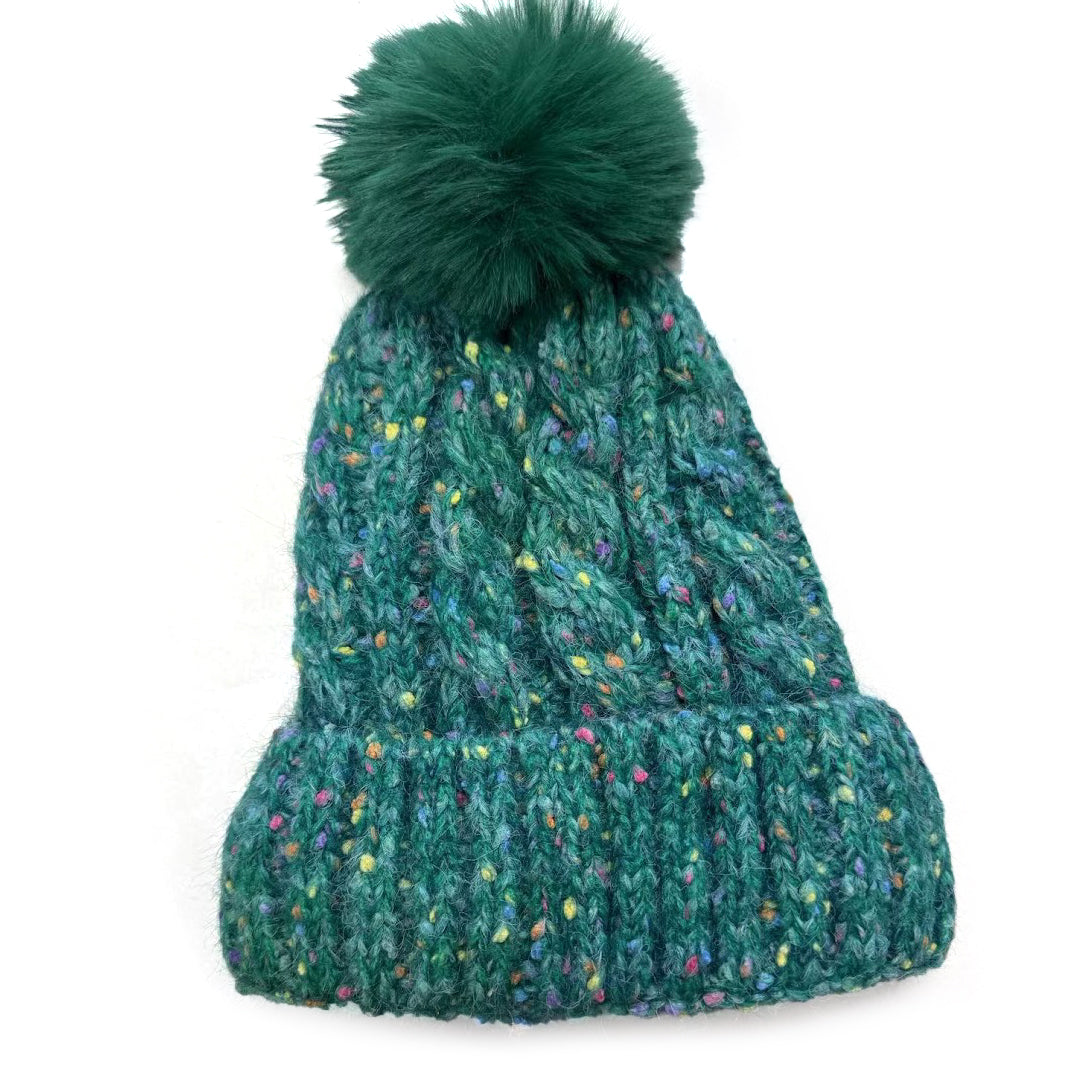 Confetti Faux Fur PomPom Hat - Emerald Green