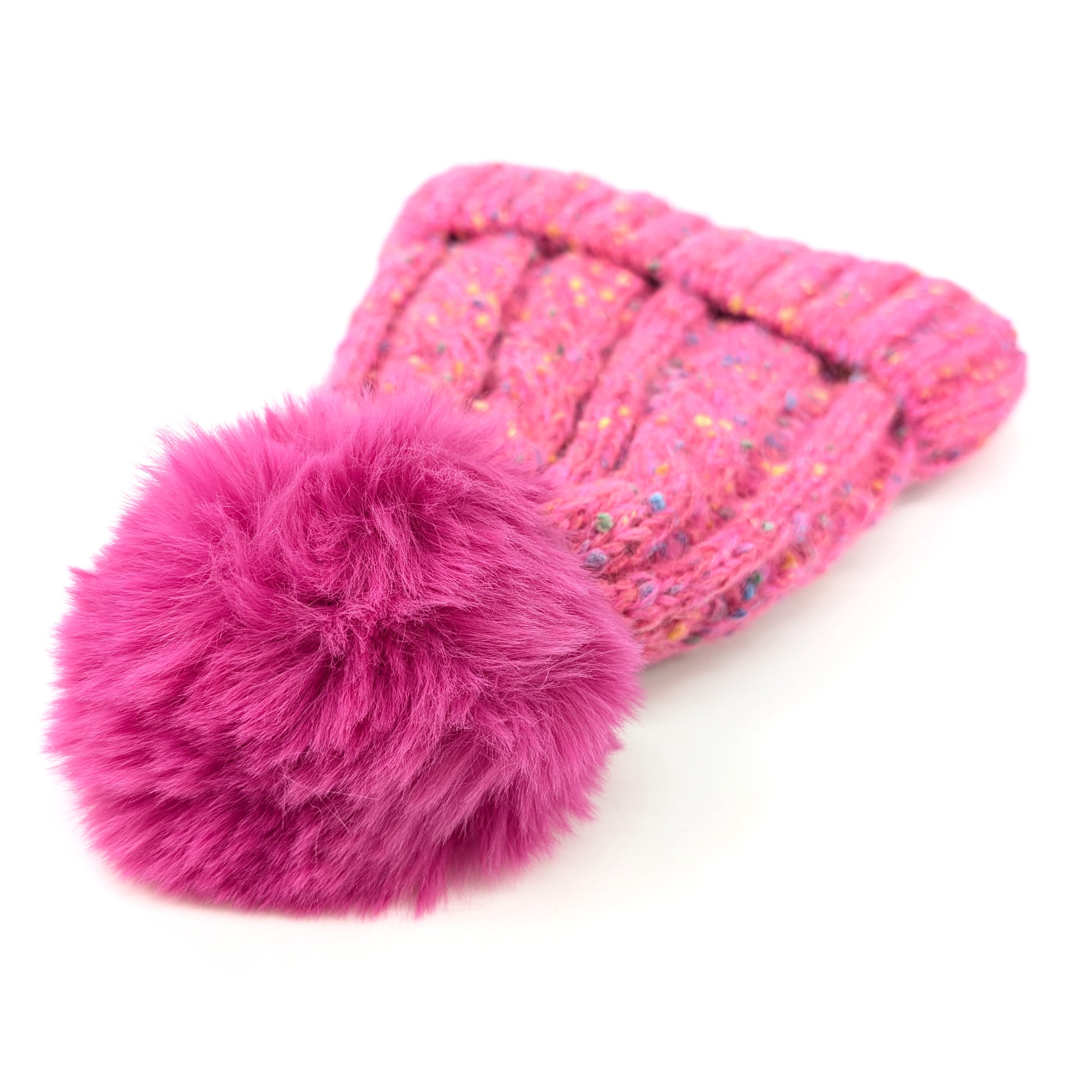 Confetti Faux Fur PomPom Hat - Neon Pink