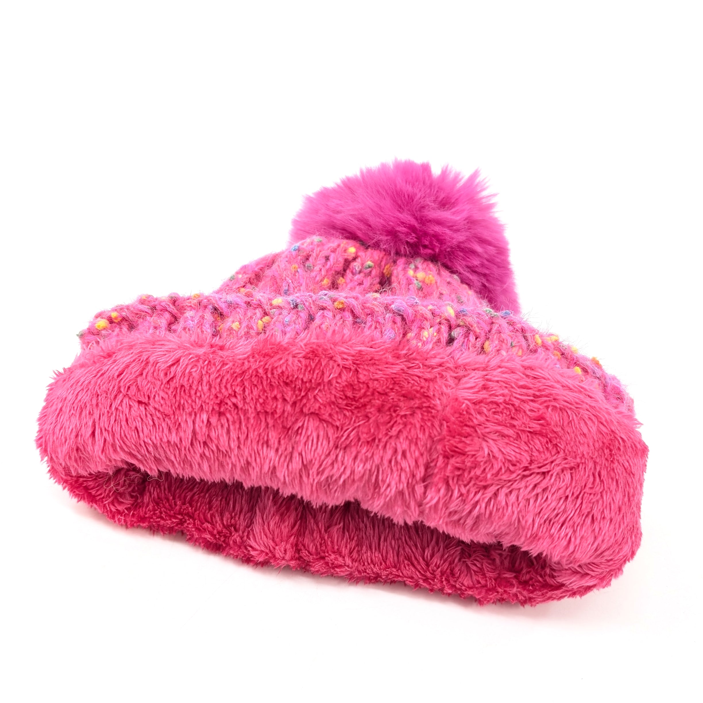 Confetti Faux Fur PomPom Hat - Neon Pink