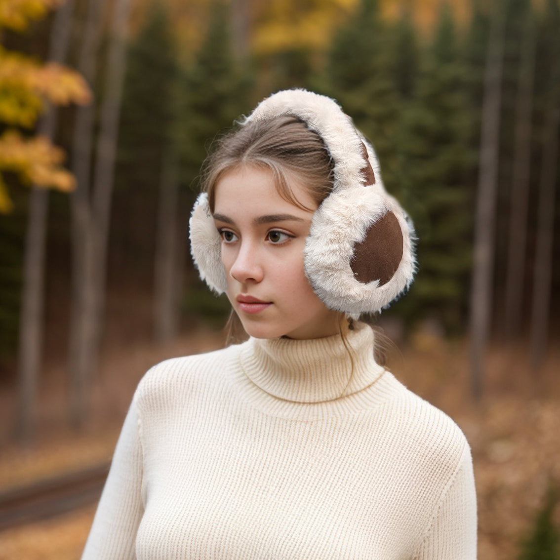 Sheepskin Style Ear Muffs (Foldable) - Cream