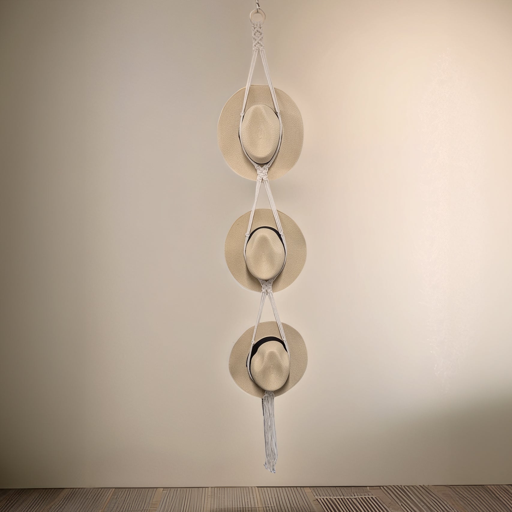 Macrame Hat Storage - Natural - 3 Hats