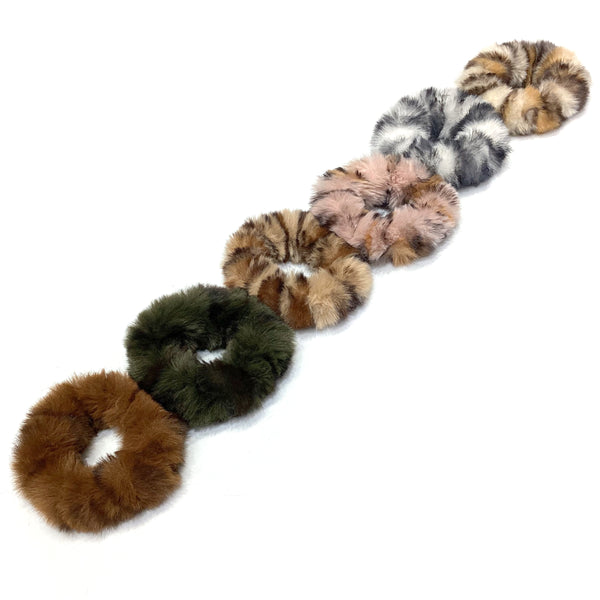Animal Print Faux Fur Scrunchies - Assorted Colours