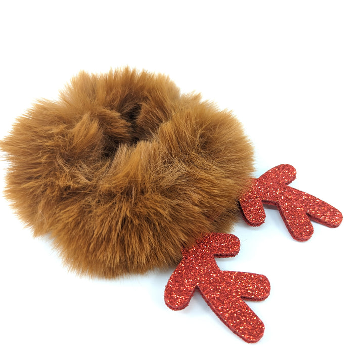 Reindeer Antler Faux Fur Hair Scrunchie - Brown