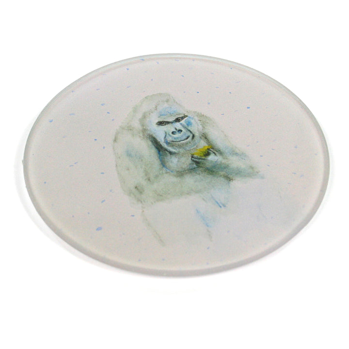 S/4 Round Glass Coasters - Gorilla (British Artists Design - Endangered Range) 1