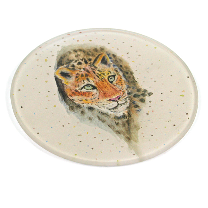 S/4 Round Glass Coasters - Leopard (British Artists Design - Endangered Range) 1
