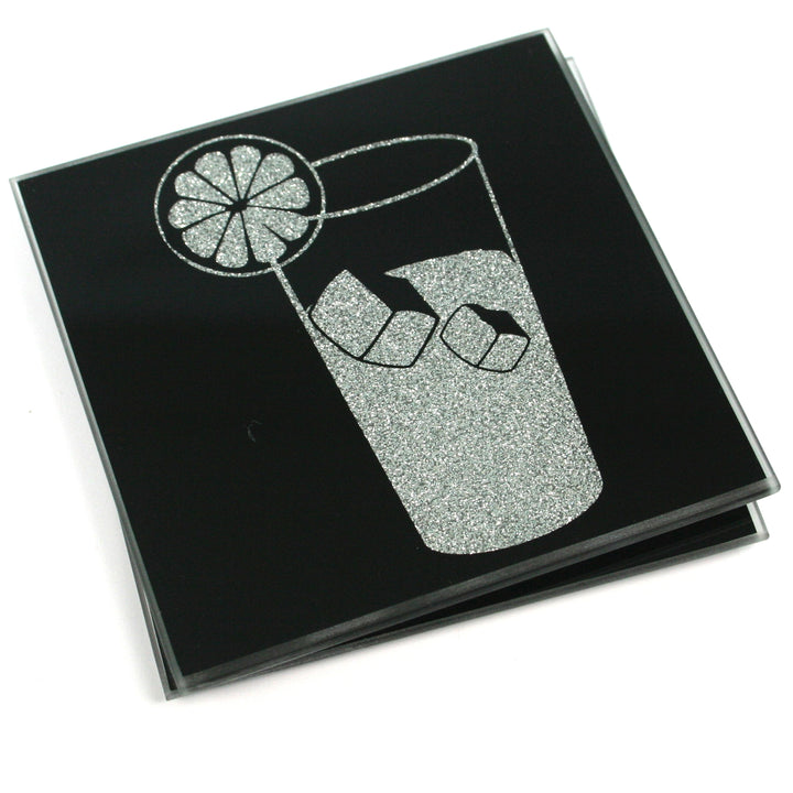 S/2 Glitter Coasters w/ribbon - Gin & Tonic 1
