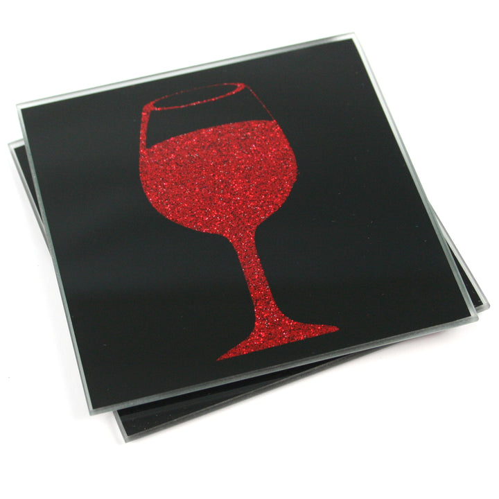 S/2 Glitter Coasters w/ribbon - Red Wine 1