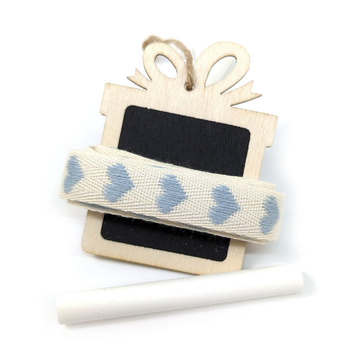 Reusable Ribbon and Gift Tag Set w/Chalk - Grey Hearts Ribbon