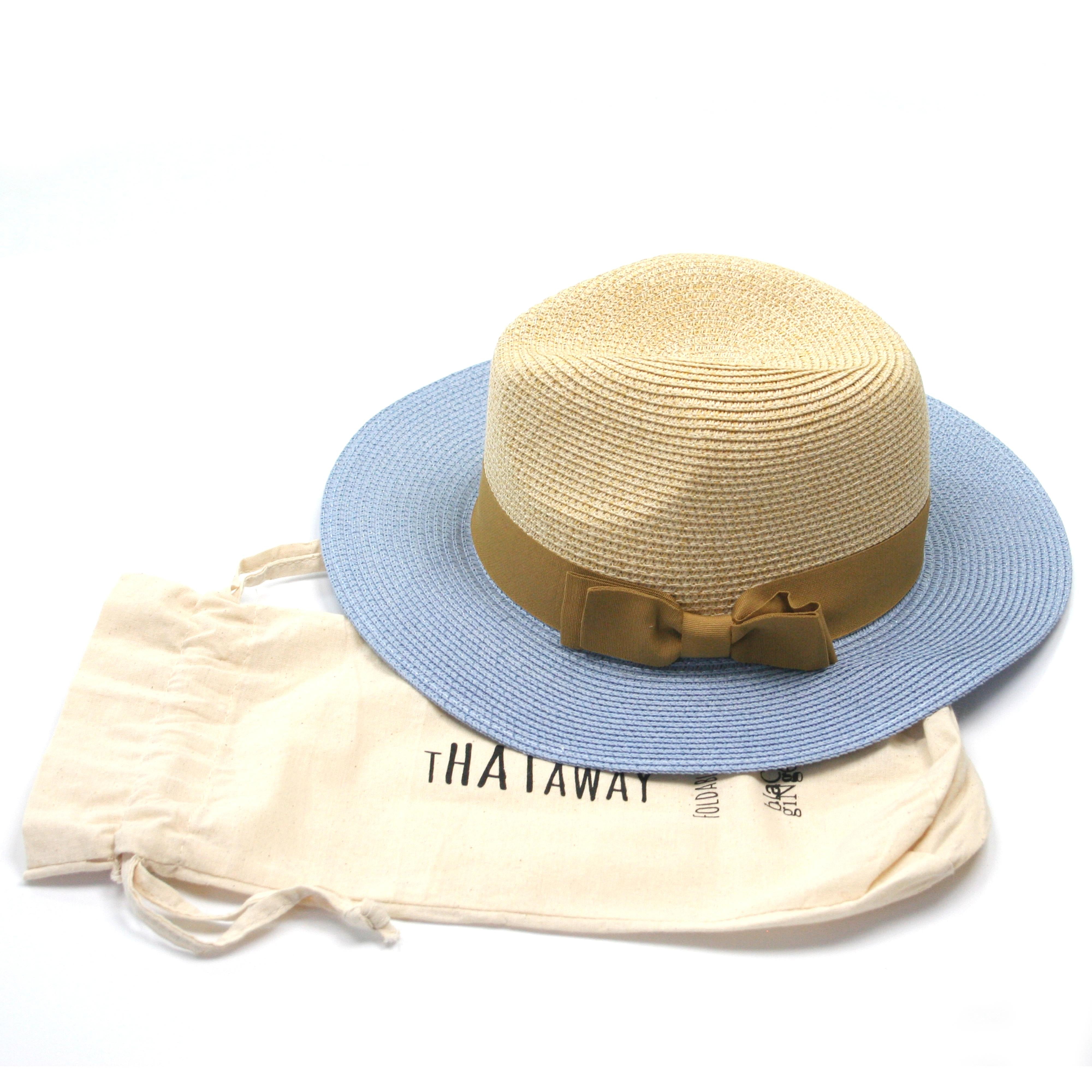Two Tone Panama Foldable Hat - Blue/Natural (with Bag) 1