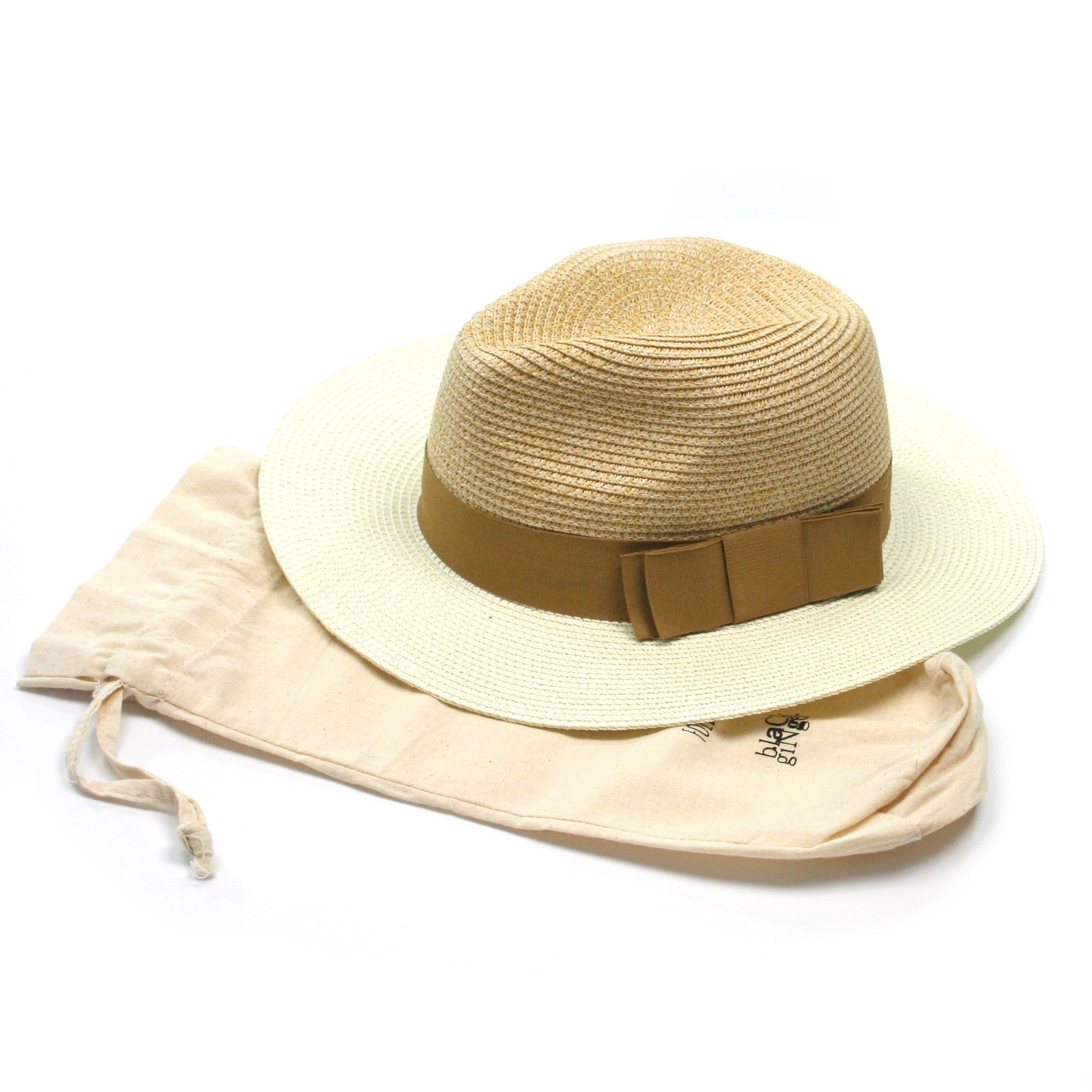 Two Tone Panama Foldable Hat - Natural/Yellow  (with Bag) 1