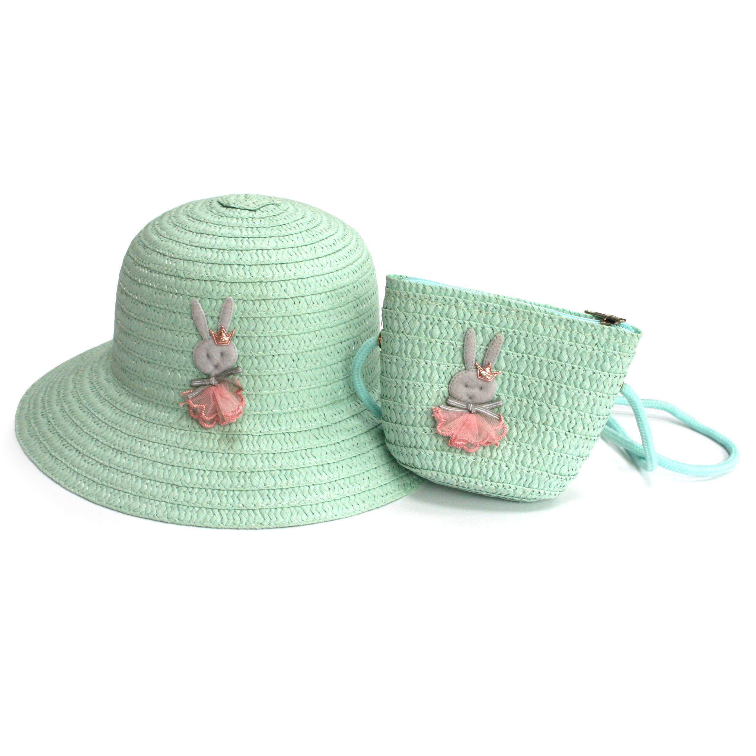 Childrens Rabbit Hat and Matching Bag with Strap - Green