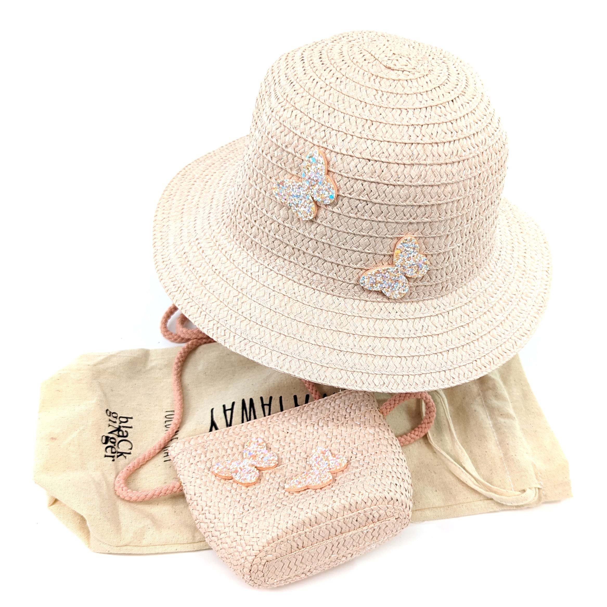 Childrens Butterfly Hat and Matching Bag with Strap - Pink