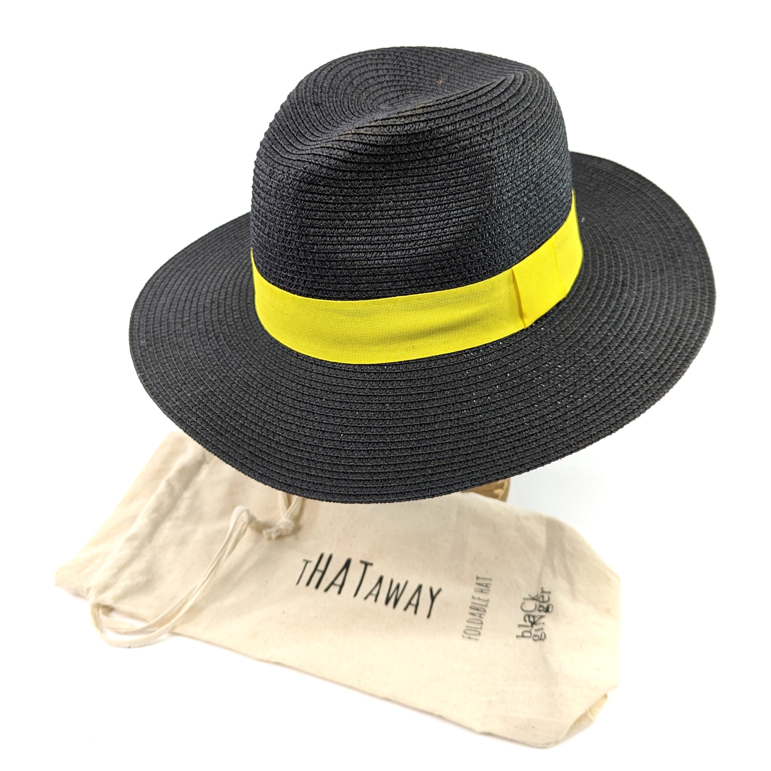 Folding Panama Style Travel Sun Hat - Black & Yellow (57cm)