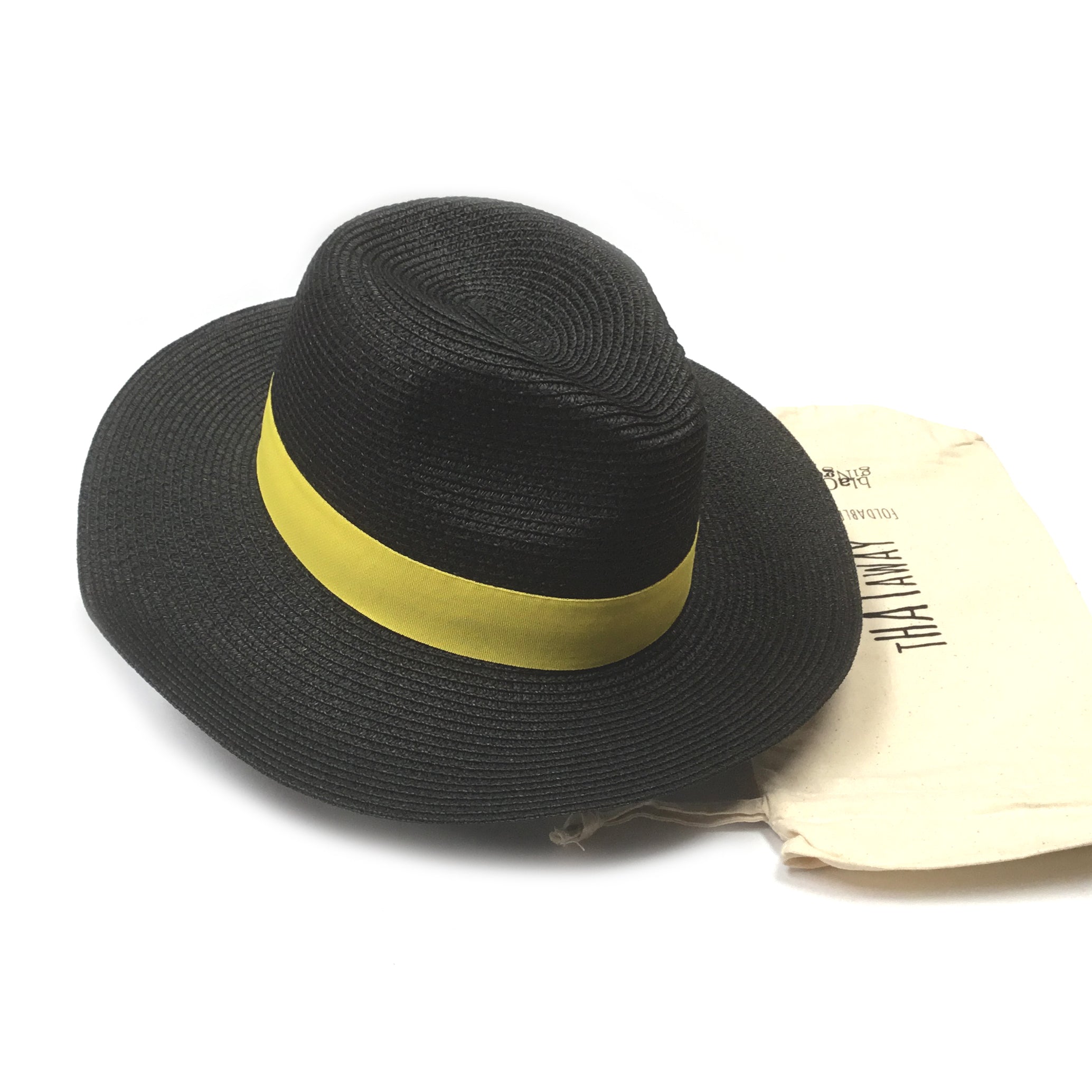 Chapeau de soleil de voyage pliable de style Panama - Noir et jaune (57 cm)