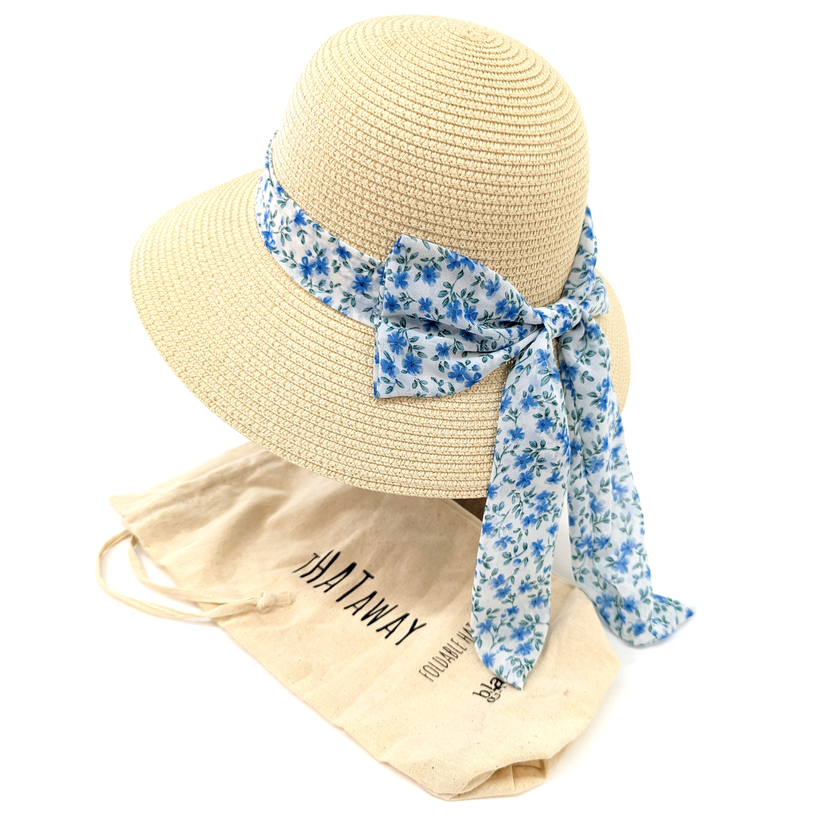 Folding Ladies Travel Sun Hat - Natural Daisy Ribbon (57cm)