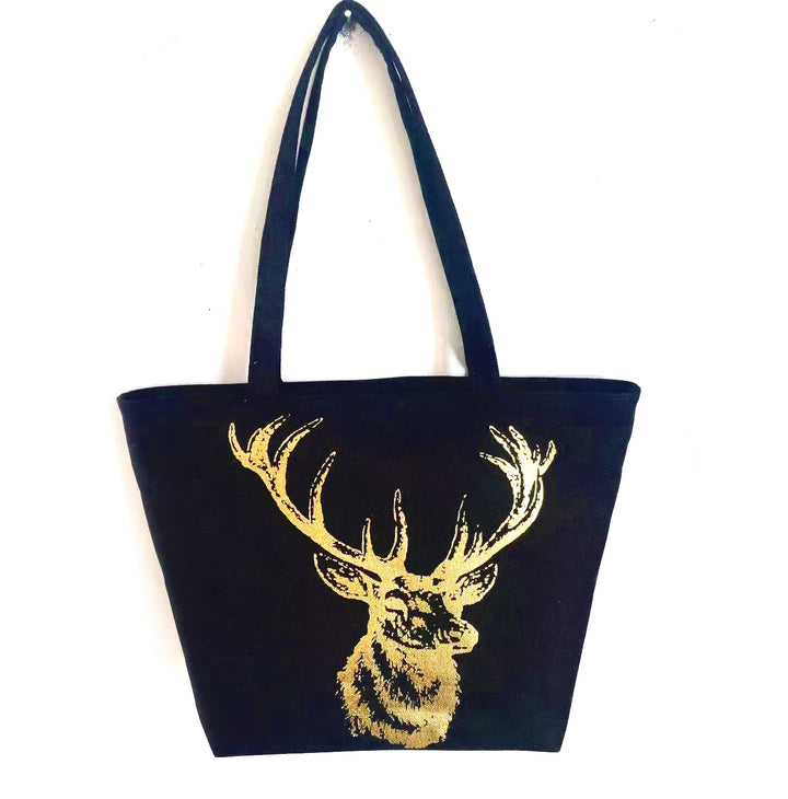 Shoulder Bag - Black with Gold Stag