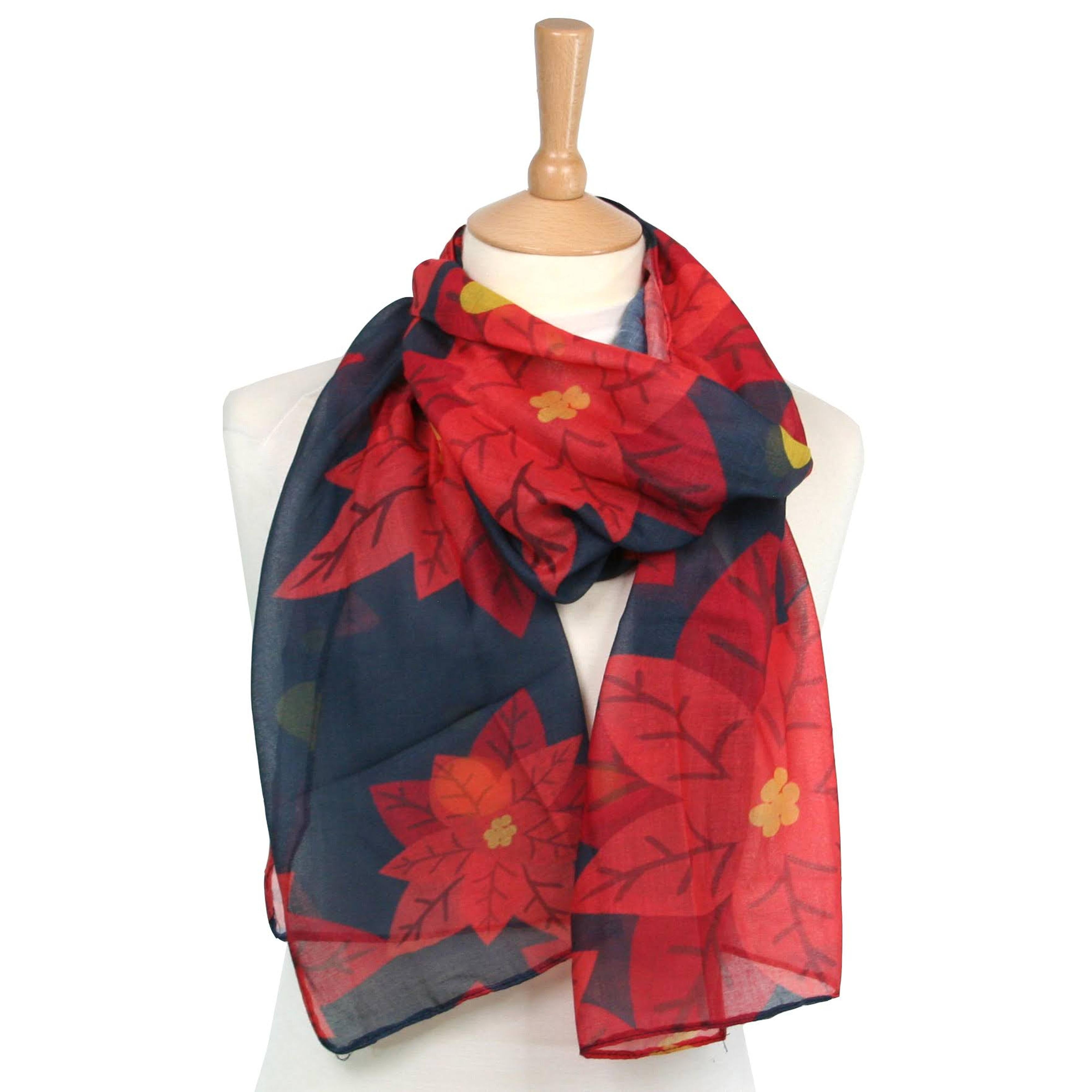 Poinsettia Scarf - Navy Blue - Exclusive Design 1