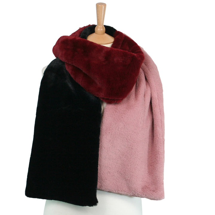 Noceta - Faux Fur Long Scarf - Black/Maroon/Pink 1