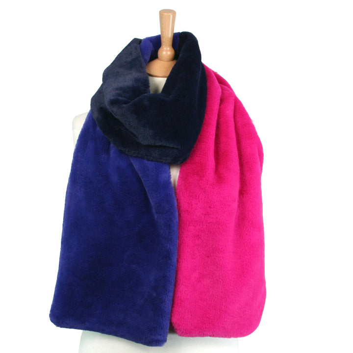 Noceta - Faux Fur Long Scarf - Bright Pink/Navy/Blue 1