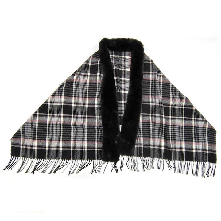 Serta - Faux Fur Trim on Large Shawl - Grey Check