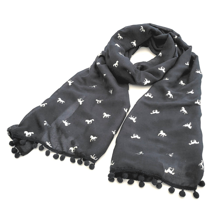 Biniali - Horse Scarf with PomPom - Grey