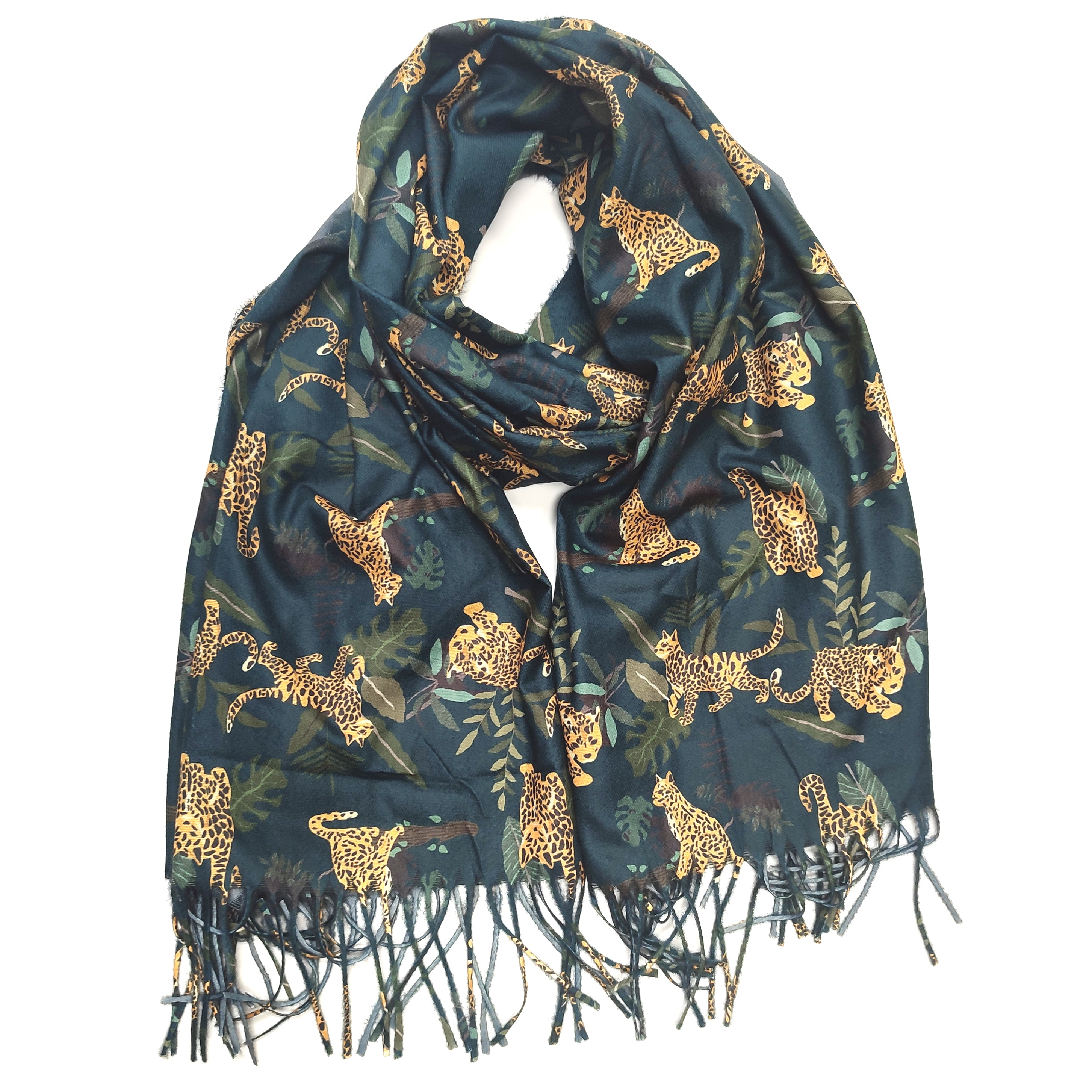 Midnight Jungle Pashmina Style Scarf - Exclusive Design - Teal/Black