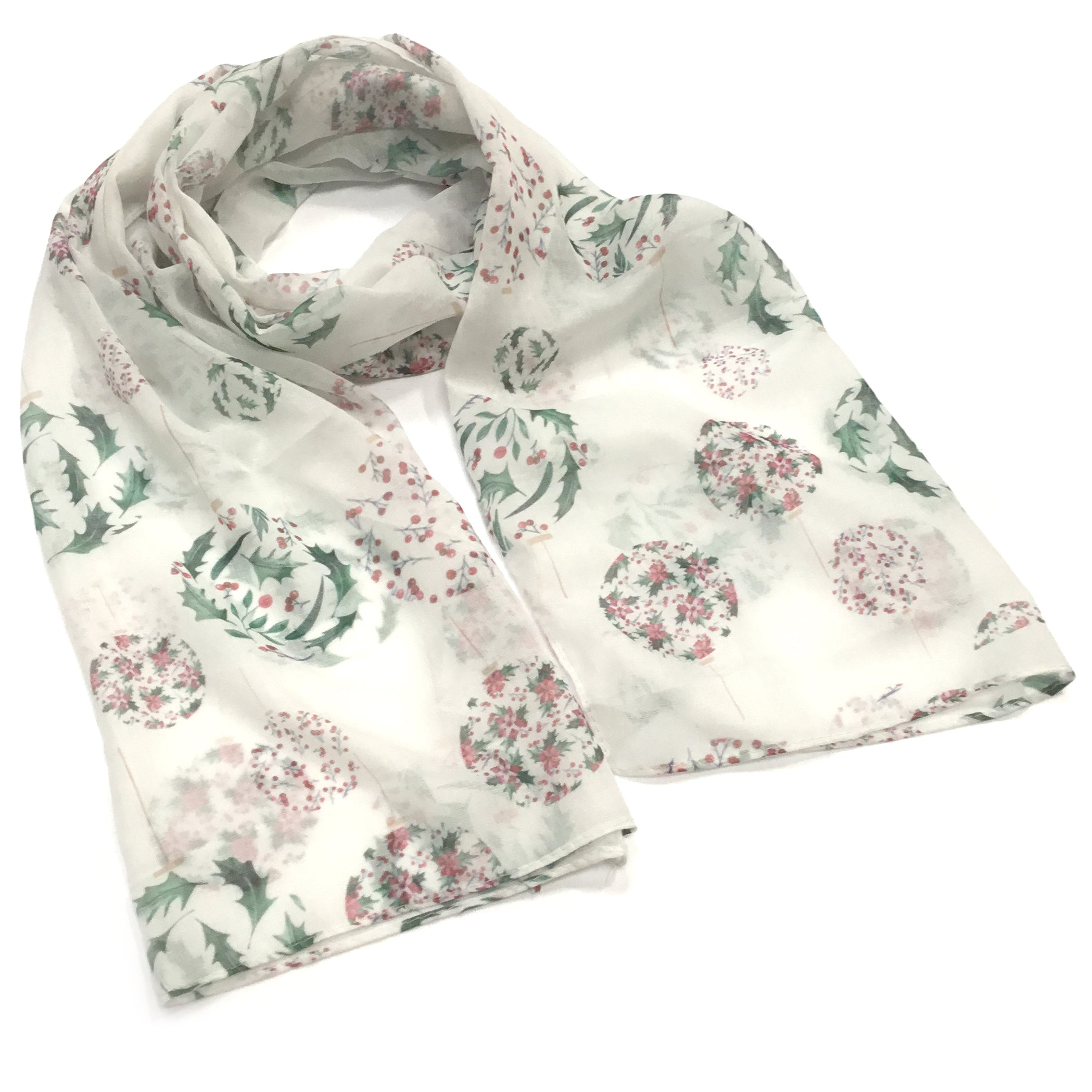 Christmas Hanging  Baubles Scarf (50x180cm) - White - Exclusive Design