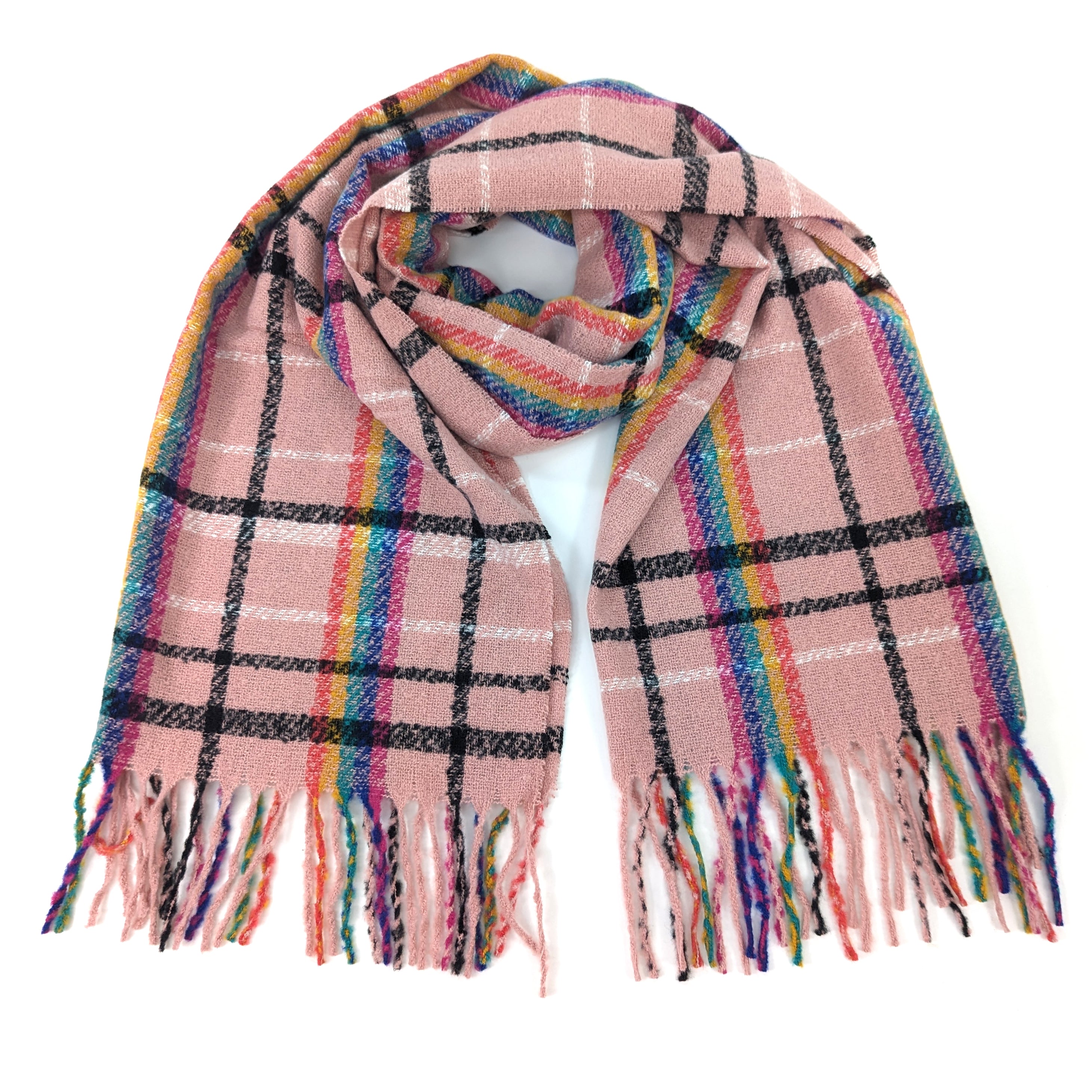 Amali - Neon Rainbow Thick Scarf - Vintage Pink