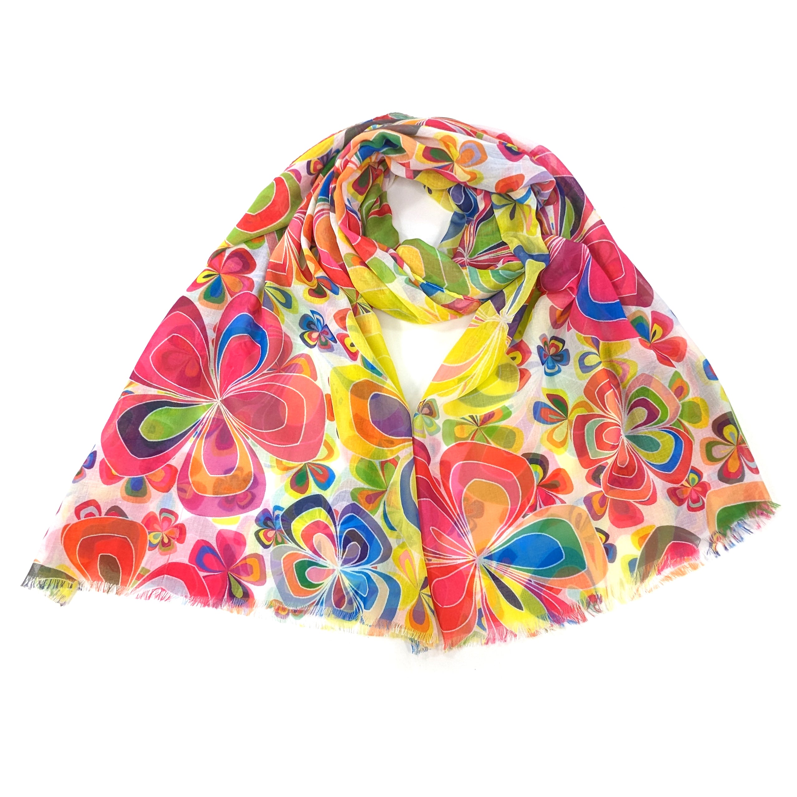 Freya - Retro Flowers Scarf - Multicoloured (50x180cm)