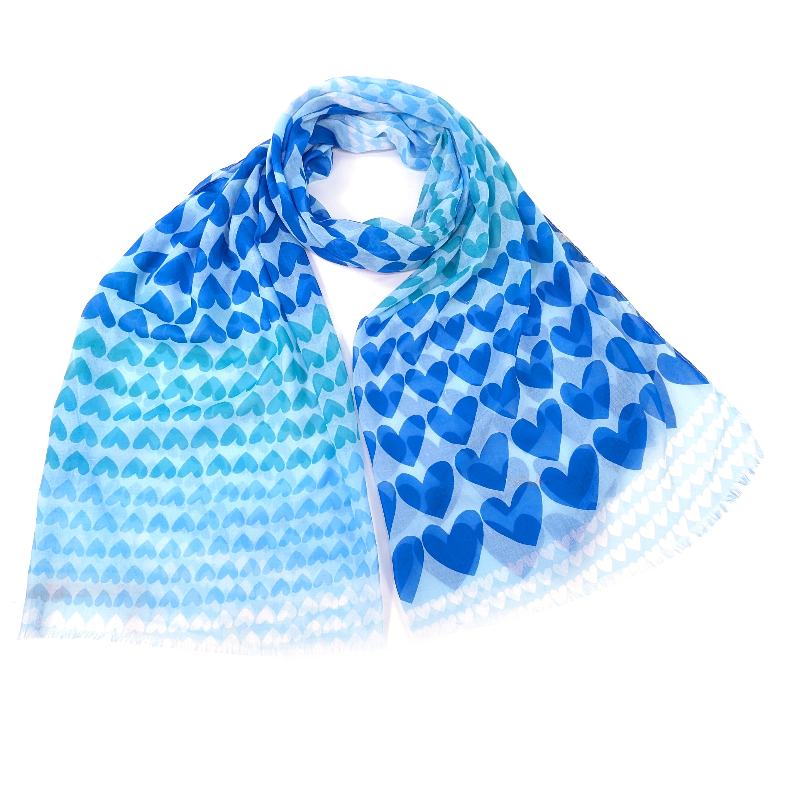 Hestia - Gradient Heart Scarf - Ocean Blue (50x180cm)