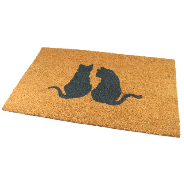 Charmant paillasson en coco avec paire de chats silhouettés | Durable et antidérapant | 75 cm x 45 cm | Parfait pour les amoureux des chats