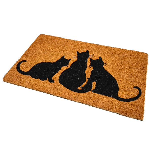Charmant paillasson en coco avec trio de chats silhouettés | Durable et antidérapant | 75 cm x 45 cm | Parfait pour un amoureux des chats