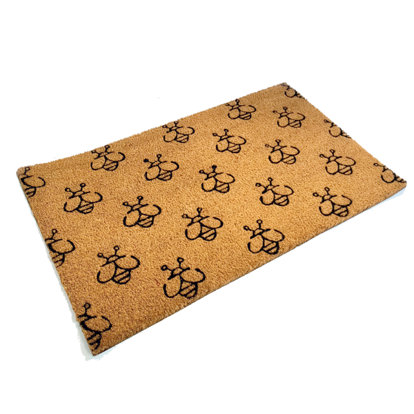 Paillasson Country Chic en fibre de coco avec motif de bourdon répétitif | 75 cm x 45 cm | Durable, antidérapant et respectueux de l'environnement
