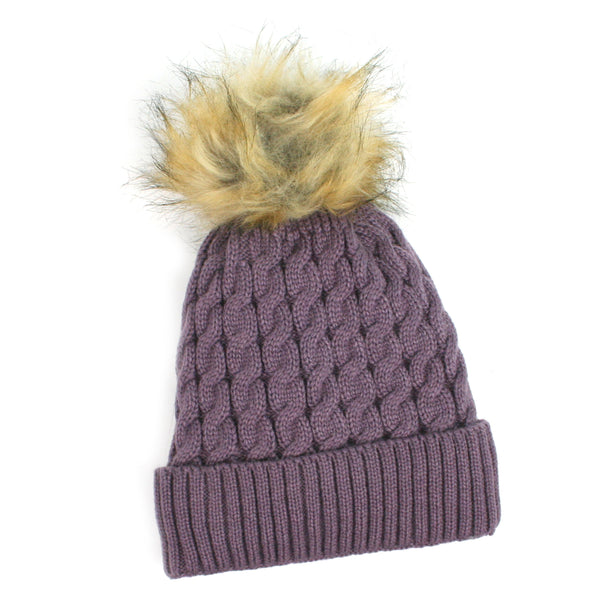 Cable Knit Bobble Hat - Heather (Lined)