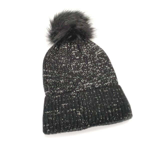 Glitter PomPom Hat - Black