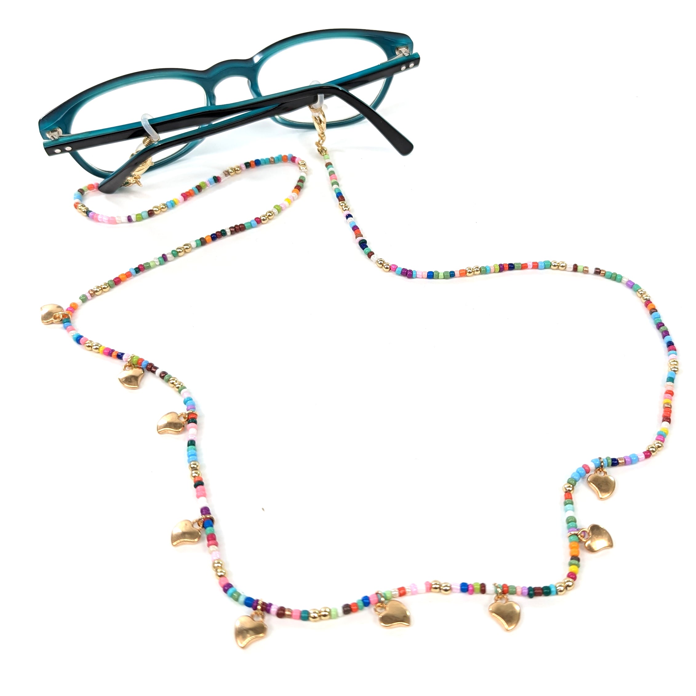 Chaîne de lunettes - Multi coeurs et perles de rocaille