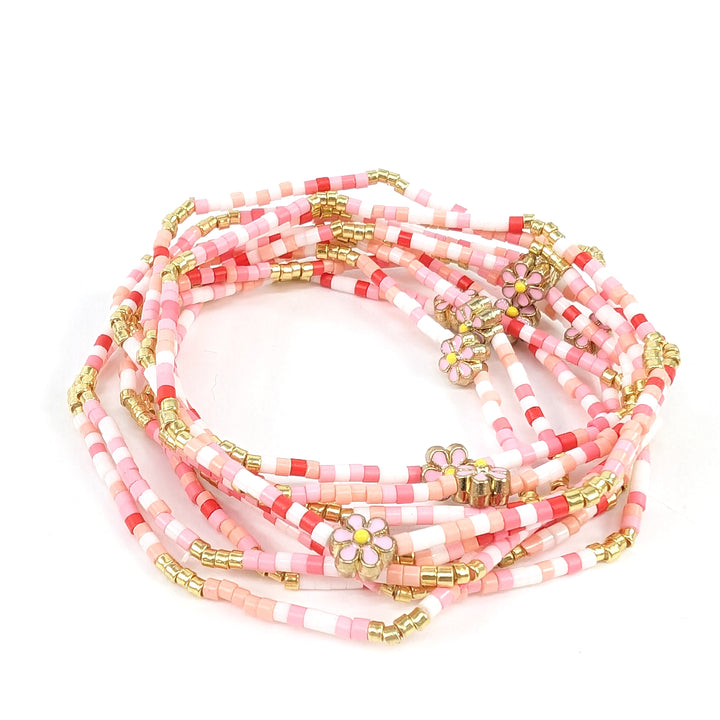 Flower Power Beaded Bracelet - Pink