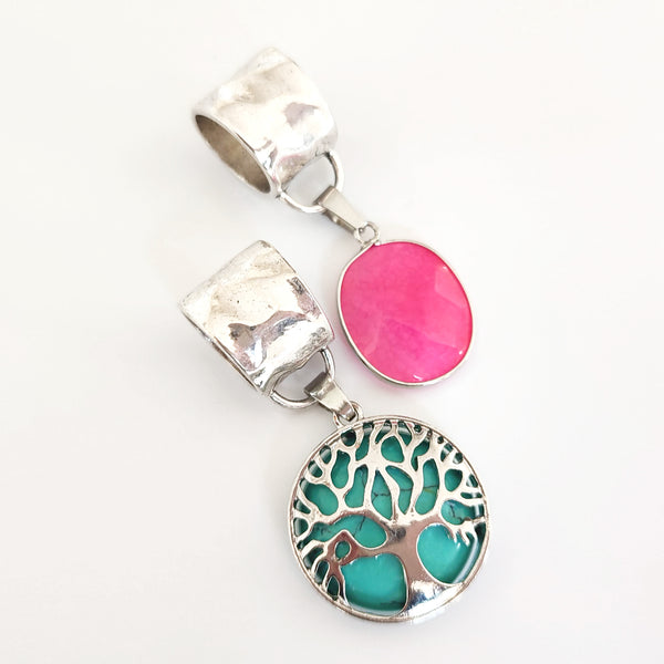 Bright Pink Agate Tree of Life Scarf Jewellery
