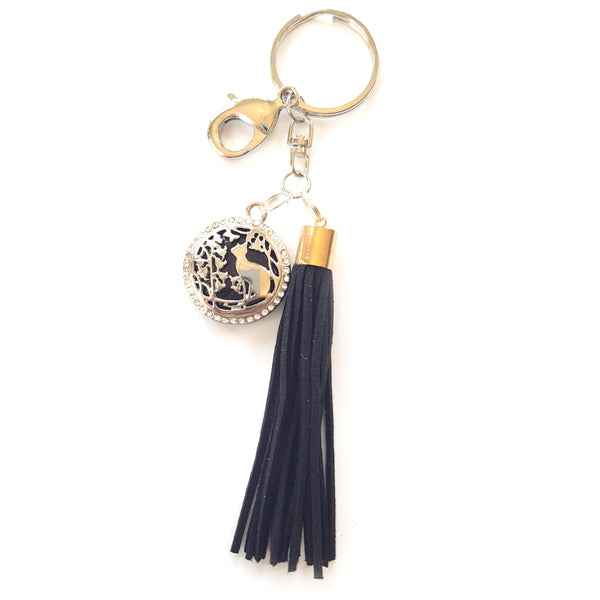 Black Agate Cat Keyring with Tassel